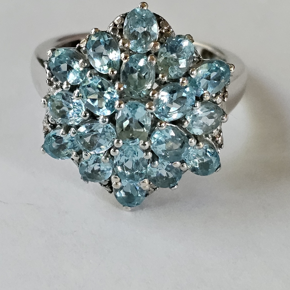 All Natural Paraiba Apatite Cluster Platinum/925 Size 6 - Picture 3 of 17